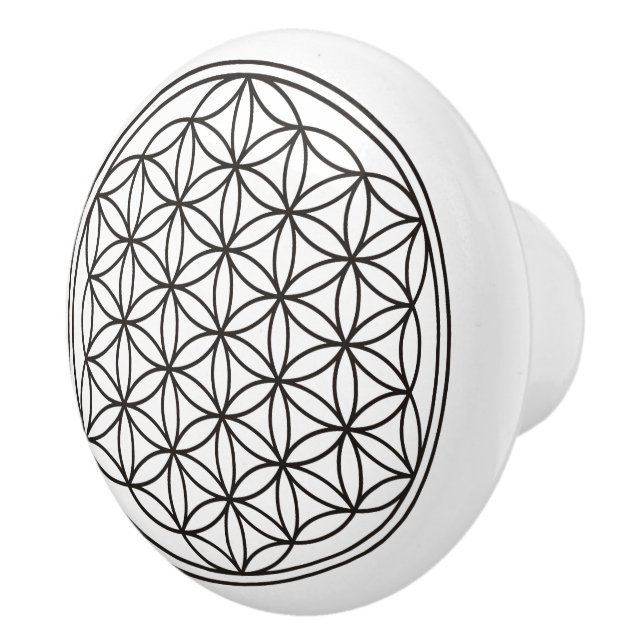 Flower Of Life - plain black + your background Ceramic Knob (Right)