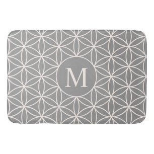 Flower of Life Ptn Cream on Grey (Personalized) Bath Mat