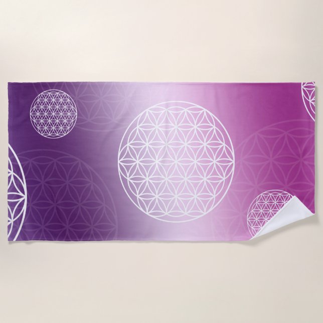 Flower of life purple beach towel (Front)