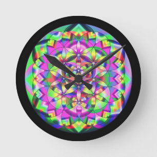 Flower of Life rainbow Round Clock