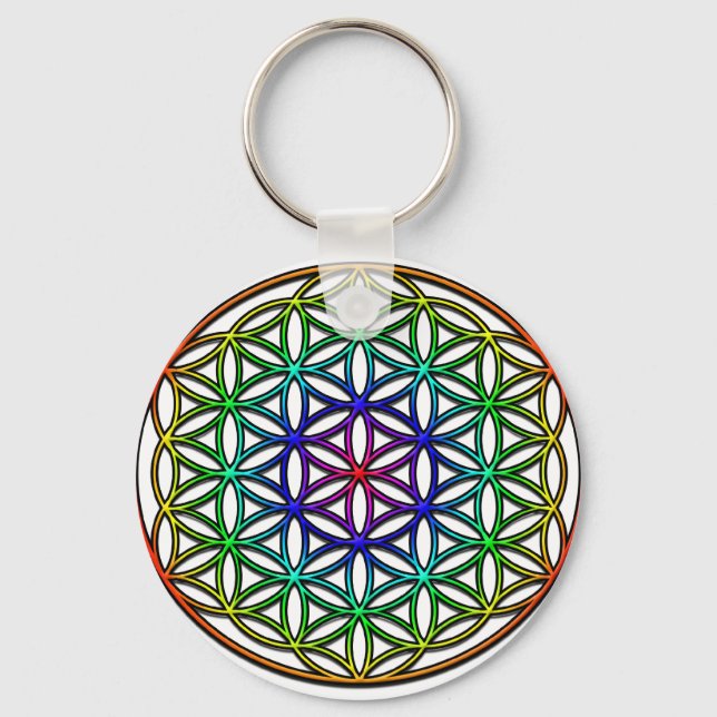 Flower of Life (rainbow) sacred geometry symbol Keychain (Front)