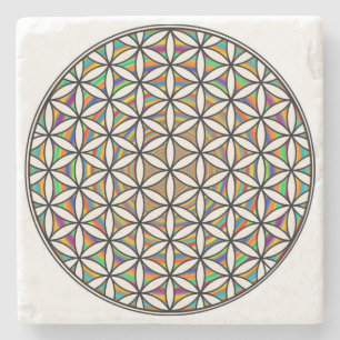 Flower of life rainbow stone coaster