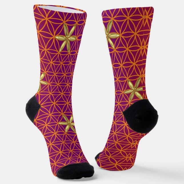 FLOWER OF LIFE - red gold pattern Socks (Angled)