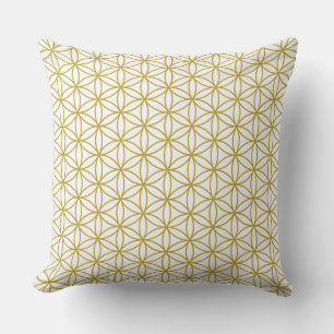 Flower of Life Repeat Pattern – Gold on White Throw Pillow