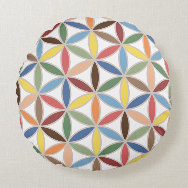 Flower of Life Retro Colour Big Pattern Round Pillow (Front)