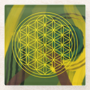 flower of life, sacred geometric,zen, chakra, glass coaster