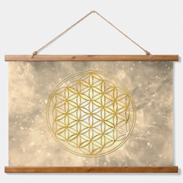 FLOWER OF LIFE - Sacred Geometrie Golden Style Hanging Tapestry (Front)
