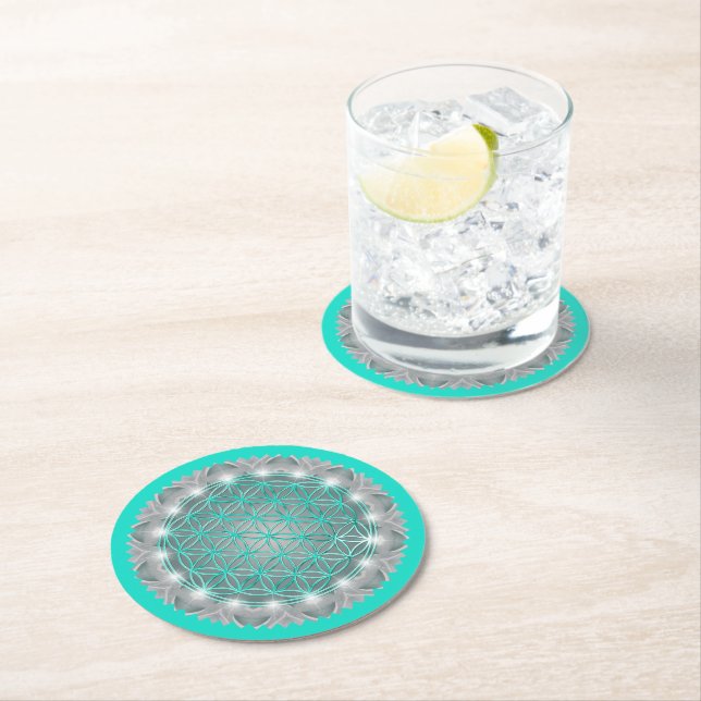 FLOWER OF LIFE - Sacred Geometrie Light 2 Round Paper Coaster (Insitu)