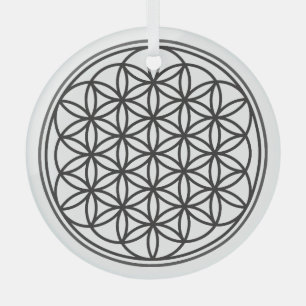 FLOWER OF LIFE - Sacred Geometry Symbol outline 1 Glass Ornament