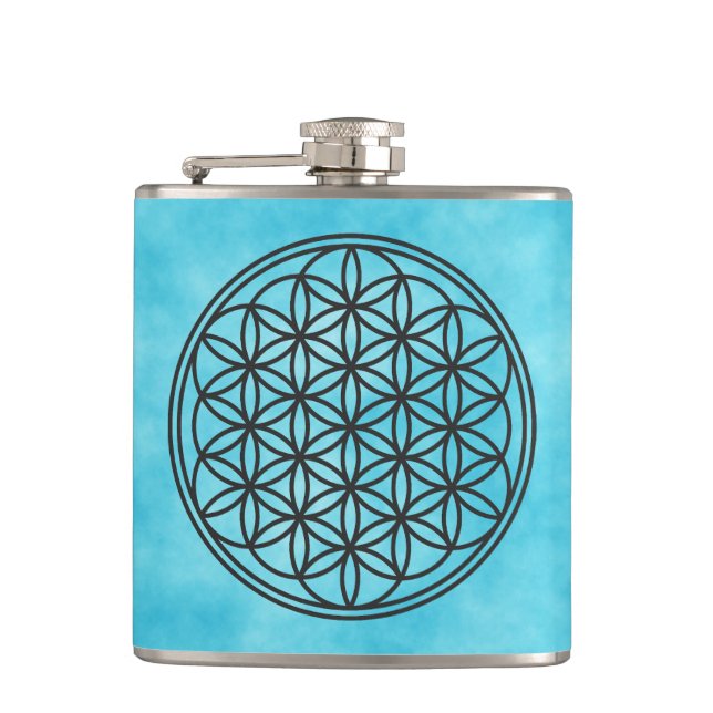 FLOWER OF LIFE - Sacred Geometry Symbol outline 1 Hip Flask (Front)