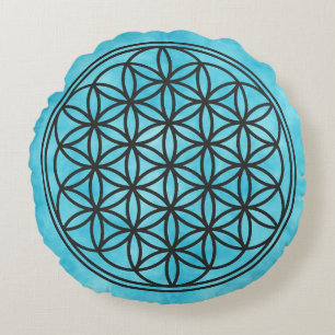 FLOWER OF LIFE - Sacred Geometry Symbol outline 1 Round Pillow