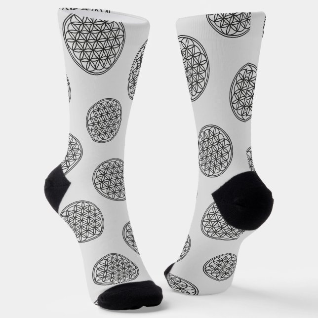 FLOWER OF LIFE - Sacred Geometry Symbol outline 1 Socks (Angled)