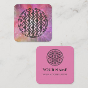 FLOWER OF LIFE - Sacred Geometry Symbol outline 1 Square Business Card