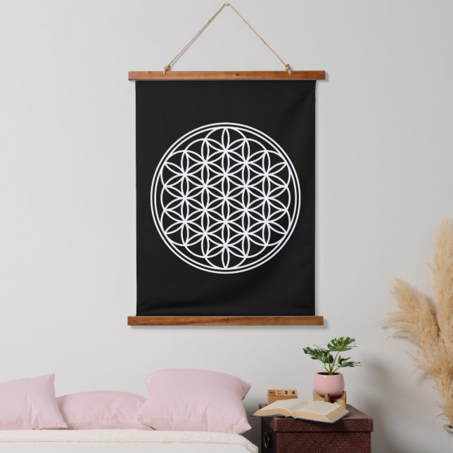 FLOWER OF LIFE - Sacred Geometry Symbol outline 2 Hanging Tapestry (Bedroom)