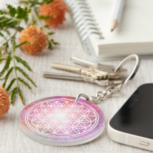 FLOWER OF LIFE - Sacred Geometry Symbol outline 2 Keychain