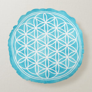 FLOWER OF LIFE - Sacred Geometry Symbol outline 2 Round Pillow