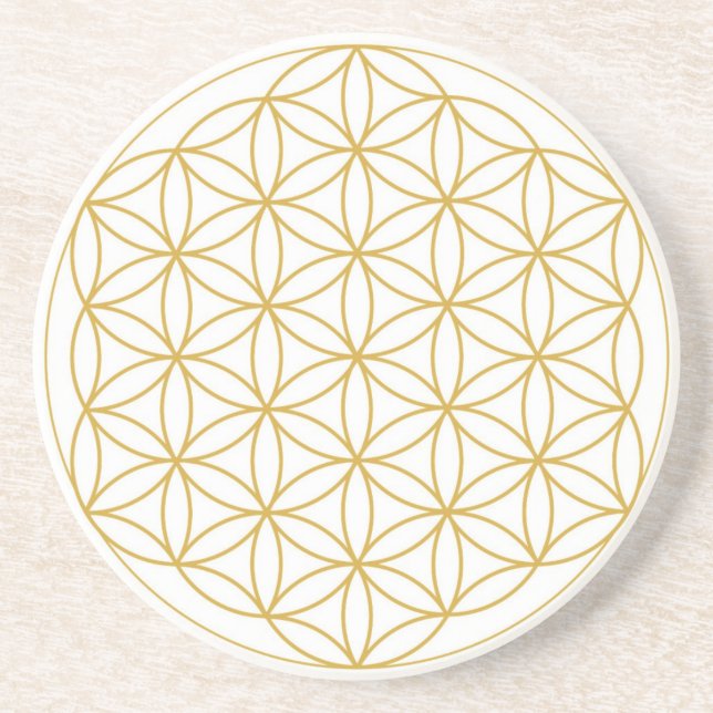 Flower Of Life Sandstone Coasters Gold White (Front)