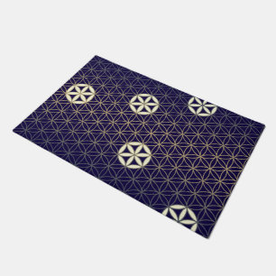 Flower Of Life - seamless pattern - blue beige Doormat