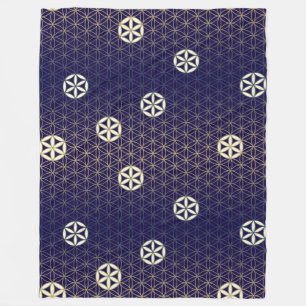 Flower Of Life - seamless pattern - blue beige Fleece Blanket