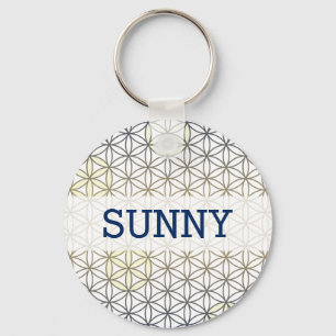 Flower Of Life - seamless pattern - blue beige Keychain