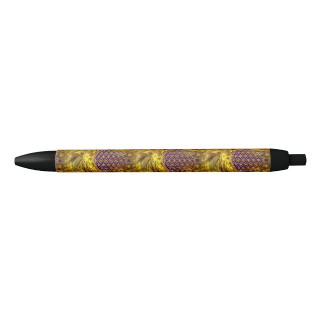Flower Of Life - seamless pattern - gold shine Black Ink Pen (Front)