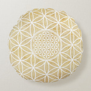 Flower of Life - seamless plain white + your backg Round Pillow
