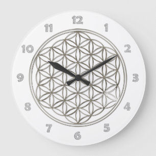 FLOWER OF LIFE - silver + clock face numbers