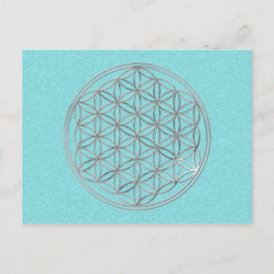 Flower Of Life   silver, cyan splatter Postcard