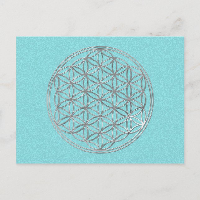 Flower Of Life | silver, cyan splatter Postcard (Front)