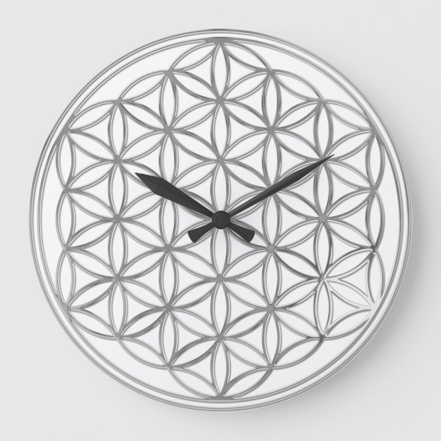 FLOWER OF LIFE - silver Large Clock (Front)