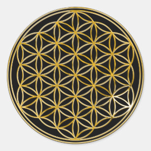 Flower of life   small black BG Classic Round Sticker