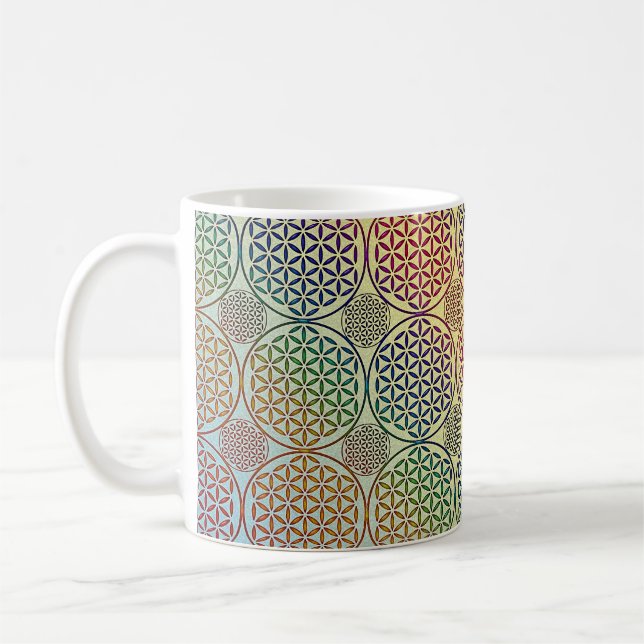 Flower of Life - stamp grunge pattern 1 Coffee Mug (Left)