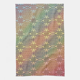 Flower of Life - stamp grunge pattern 1 Kitchen Towel