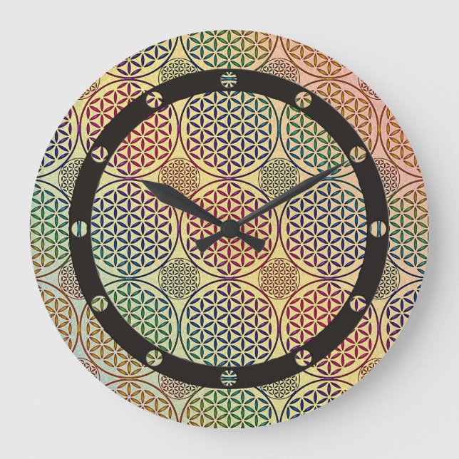 Flower of Life - stamp grunge pattern 1 Large Clock (Front)