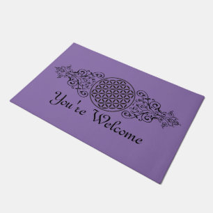 Flower Of Life - stamp ornaments black II Doormat