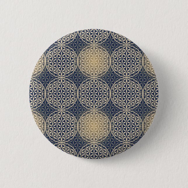 Flower of Life - stamp pattern - blue sand 2 Inch Round Button (Front)