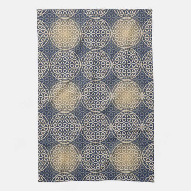 Flower of Life - stamp pattern - blue sand Kitchen Towel (Vertical)