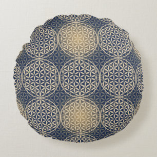Flower of Life - stamp pattern - blue sand Round Pillow