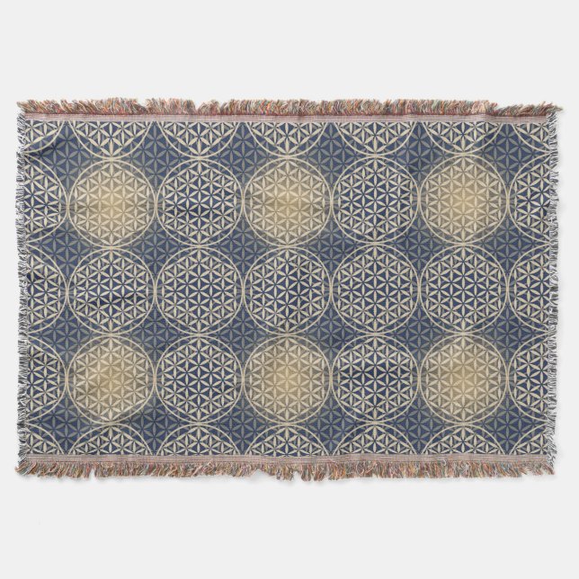 Flower of Life - stamp pattern - blue sand Throw Blanket (Front)