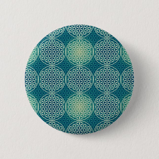 Flower of Life - stamp pattern - cyan 2 Inch Round Button (Front)