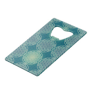 Flower of Life - stamp pattern - cyan blue Credit Card Bottle Opener
