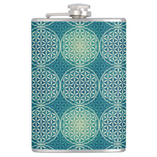 Flower of Life - stamp pattern - cyan blue Hip Flask