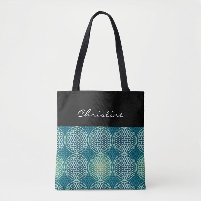 Flower of Life - stamp pattern - cyan blue Tote Bag (Front)