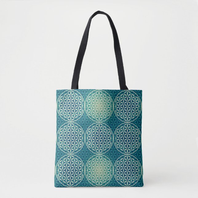 Flower of Life - stamp pattern - cyan blue Tote Bag (Front)