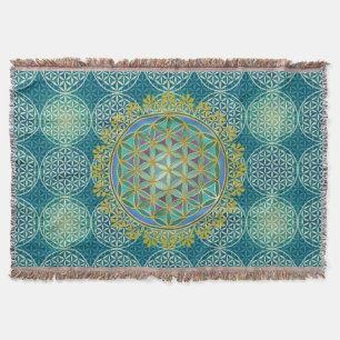 Flower of Life - stamp pattern - cyan Throw Blanket