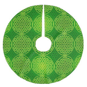 Flower of Life - stamp pattern - green Brushed Polyester Tree Skirt