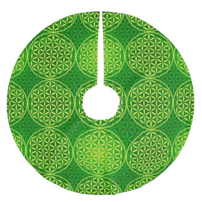 Flower of Life - stamp pattern - green Brushed Polyester Tree Skirt (Front)