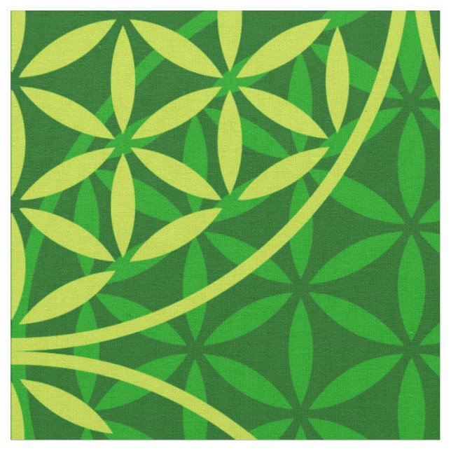 Flower of Life - stamp pattern - green Fabric (Close Up)