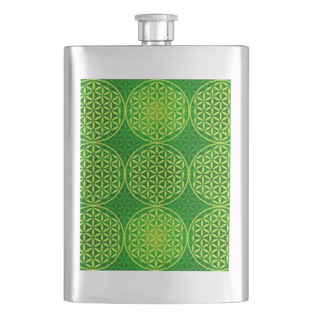 Flower of Life - stamp pattern - green Hip Flask (Front)