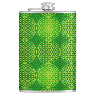 Flower of Life - stamp pattern - green Hip Flask